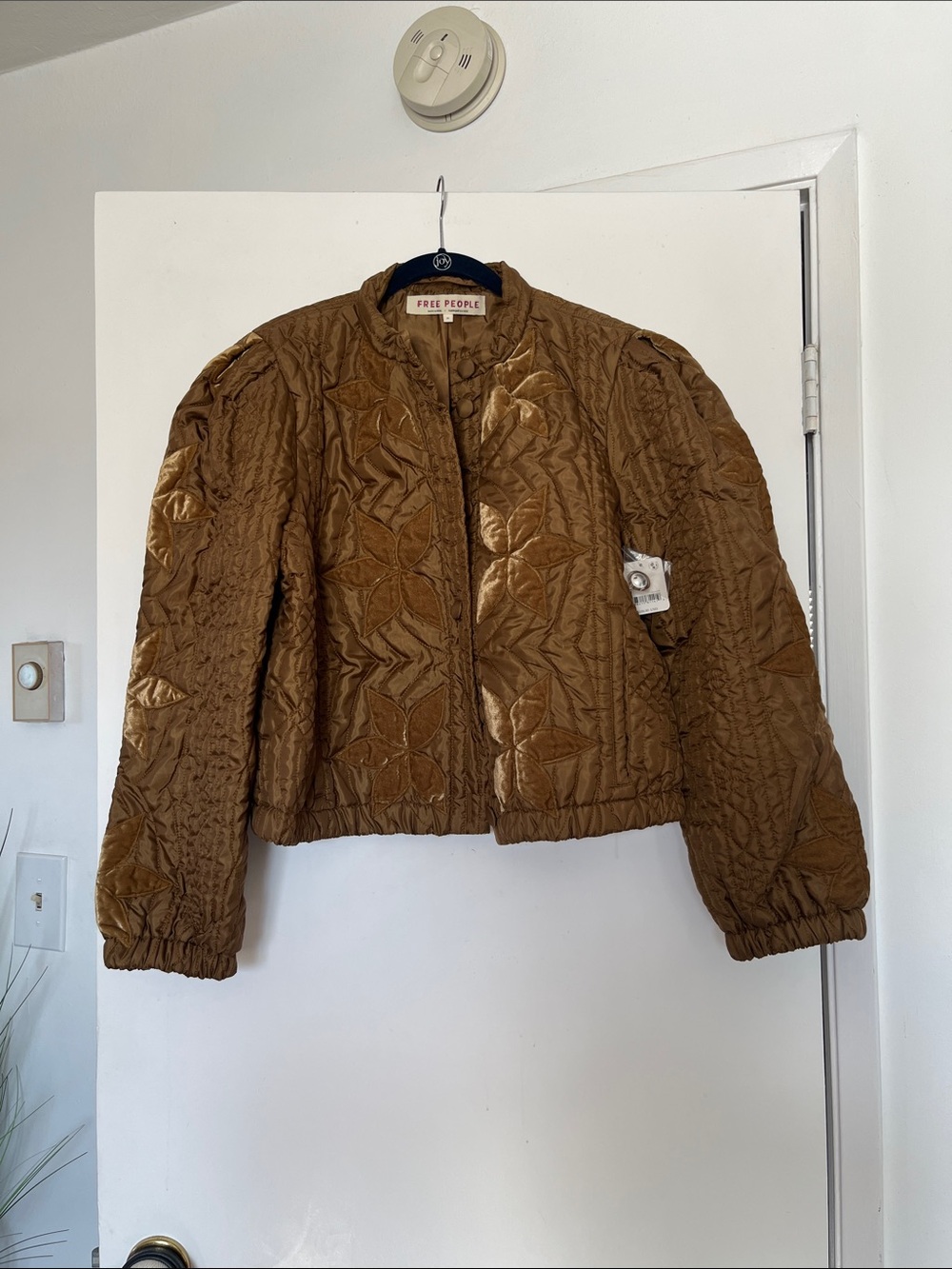 Free People Bronze Brown Quilted Puff-Sleeve Quinn Jacket